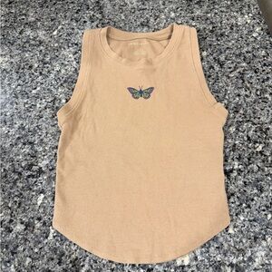 Tan Sleeveless Top with Butterfly